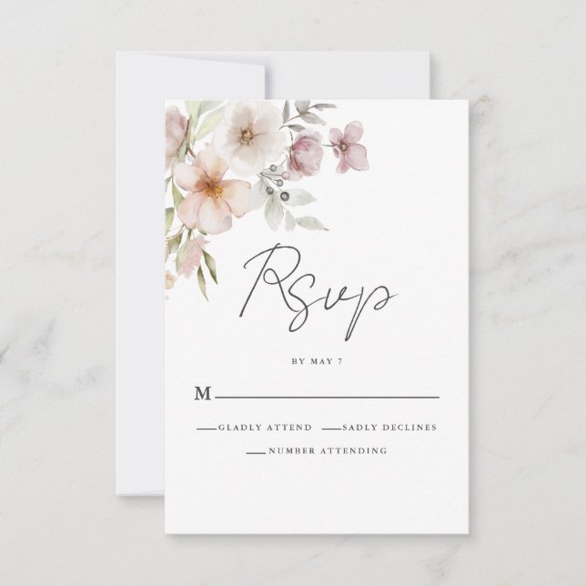 Blush Pink Floral Wedding RSVP Card Karte (Vorderseite)