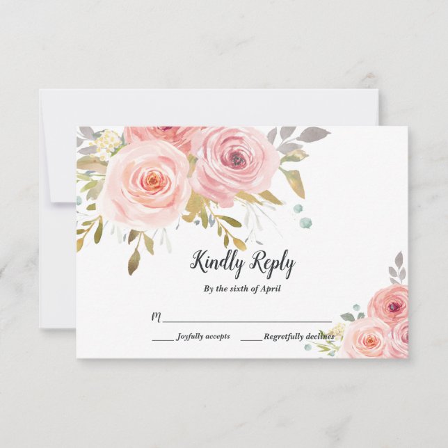 Blush Pink Floral Wedding RSVP Card Karte (Vorderseite)