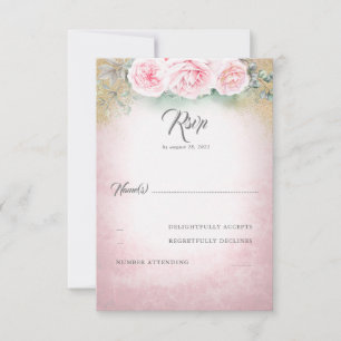 Blush Pink Floral Wedding RSVP Karte