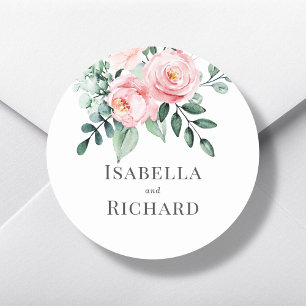 Blush Pink Floral Wedding Runder Aufkleber