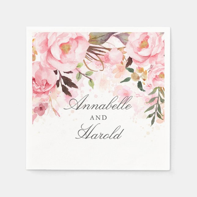 Blush Pink Floral Wedding Serviette (Vorderseite)