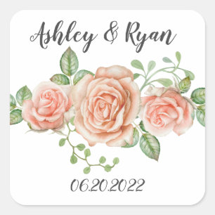 Blush Pink Floral Wedding Square Sticker