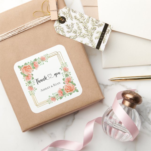 Blush Pink Floral Wedding Square Sticker (Schenken)