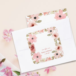 Blush Pink Floral Wedding Thank You Favor Quadratischer Aufkleber