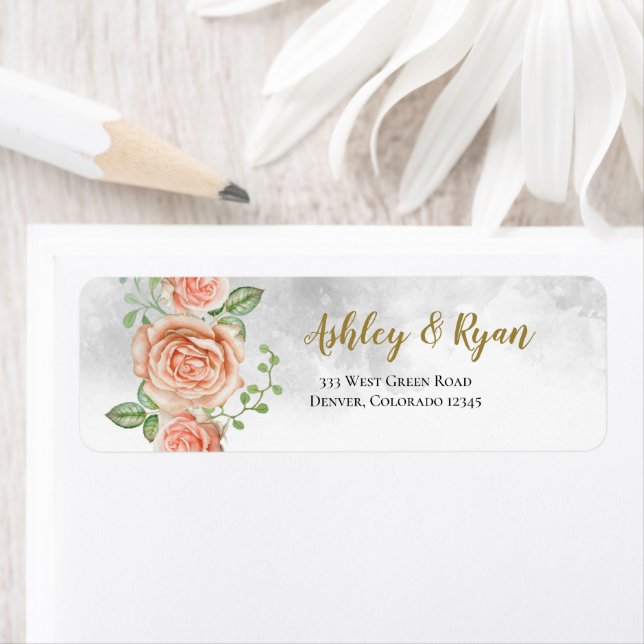 Blush Pink Floral Wedeladressen Labels (Insitu)