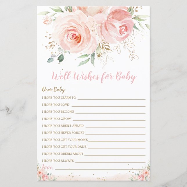 Blush Pink Floral Well will for Baby Shooting Game (Vorderseite)