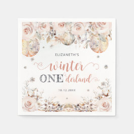 Blush Pink Floral Winter Onederland Girl Geburtsta Serviette