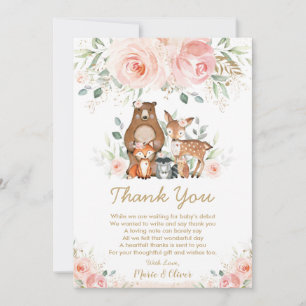 Blush Pink Floral Woodland Baby Dusche Geburtstag Dankeskarte