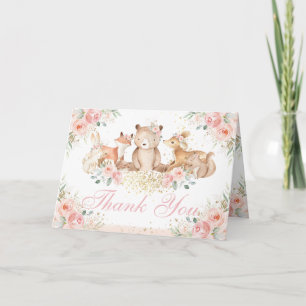 Blush Pink Floral Woodland Tiere geflochtene Zelt Dankeskarte