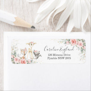 Blush Pink Floral Woodland Tiere Rücksendeadresse