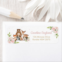 Blush Pink Floral Woodland Tiere Rücksendeadresse