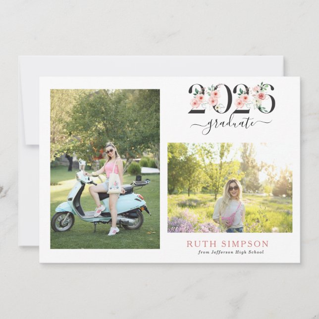 Blush Pink Floral Year Graduation Announcement Einladung (Vorderseite)