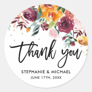 Blush Pink Florals Botanische Hochzeit Vielen Dank Runder Aufkleber