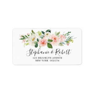 Blush Pink Florals Moderne botanische Hochzeit Adressaufkleber