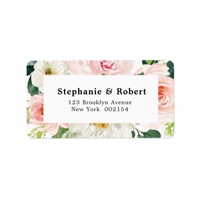 Blush Pink Florals Moderne botanische Hochzeit Adressaufkleber (Vorne)