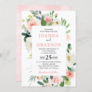 Blush Pink Florals Moderne botanische Hochzeit Einladung