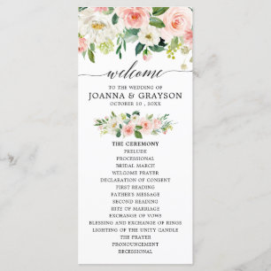 Blush Pink Florals Moderne botanische Hochzeit Programm