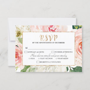 Blush Pink Florals Moderne botanische Hochzeit RSVP Karte