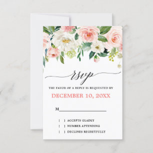 Blush Pink Florals Moderne botanische Hochzeit RSVP Karte