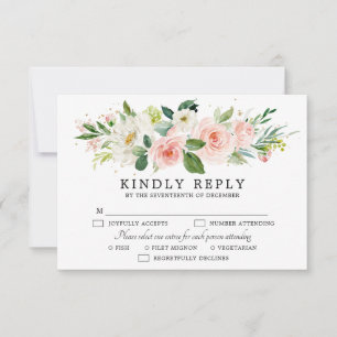 Blush Pink Florals Moderne botanische Hochzeit RSVP Karte