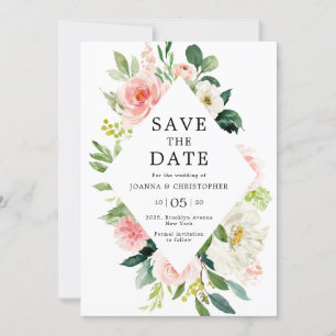 Blush Pink Florals Moderne botanische Hochzeit Save The Date