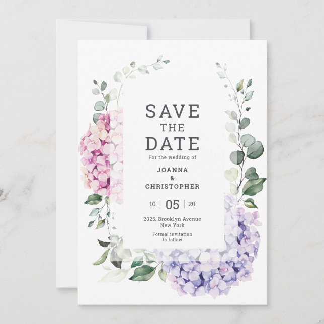 Blush Pink Florals Moderne botanische Hochzeit Save The Date (Vorderseite)