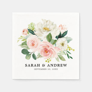 Blush Pink Florals Moderne botanische Hochzeit Serviette