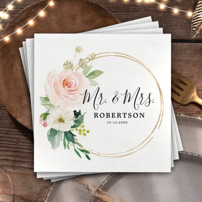 Blush Pink Florals Moderne botanische Hochzeit Serviette (Von Creator hochgeladen)