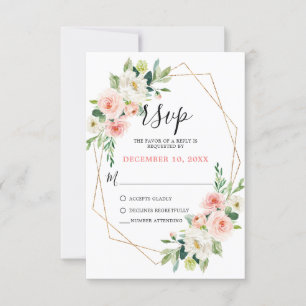 Blush Pink Florals Moderner geometrischer Goldrahm RSVP Karte