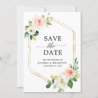 Blush Pink Florals Moderner geometrischer Goldrahm