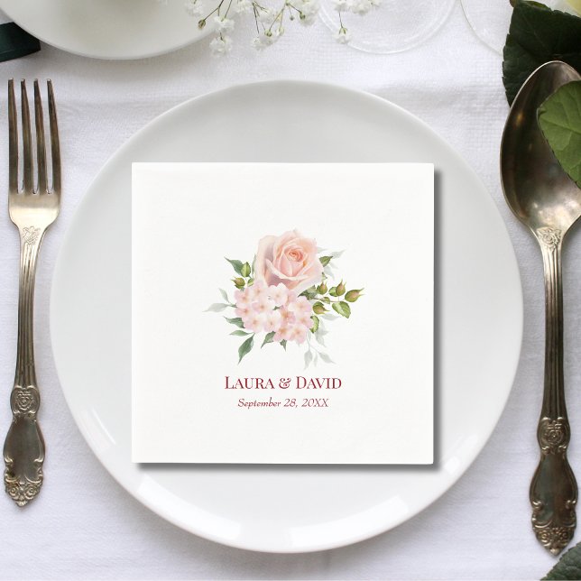 Blush Pink Florals Modernes Botanisches Hochzeitsp Serviette (Blush pink botanical floral napkins add fresh romantic charm to modern wedding tables.)