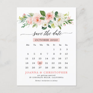 Blush Pink Florals Modernes Botanisches Save the D Ankündigungspostkarte
