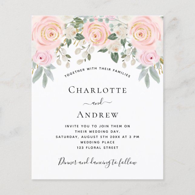 Blush Pink Florals Social Media Hochzeitsbudget Flyer (Vorne)