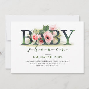 Blush Pink Florals Typografie Kinderdusche Einladung