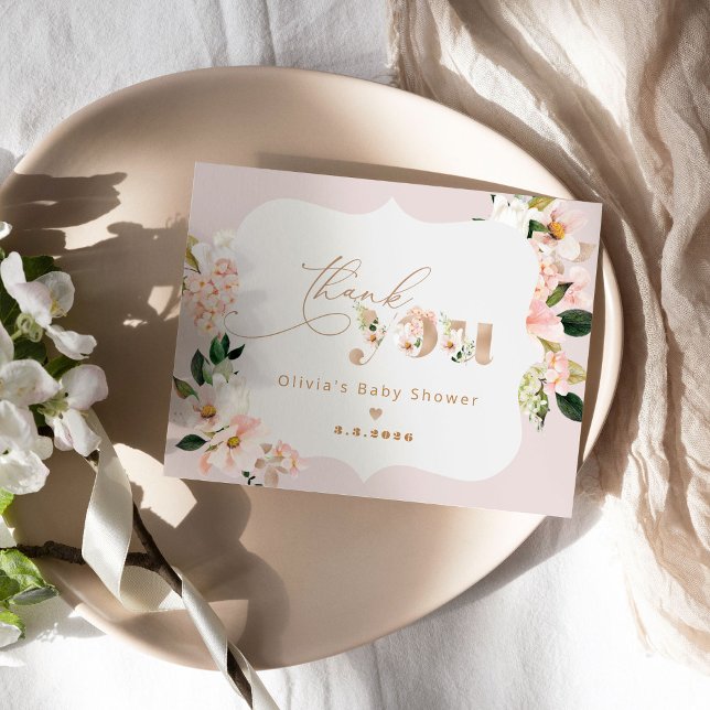 Blush pink flötenelegante Babydusche Danke Karte (Von Creator hochgeladen)
