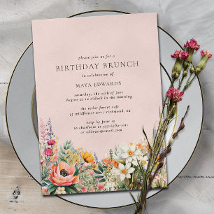 Blush Pink Flower Garden   Girly Birthday Brunch Einladung