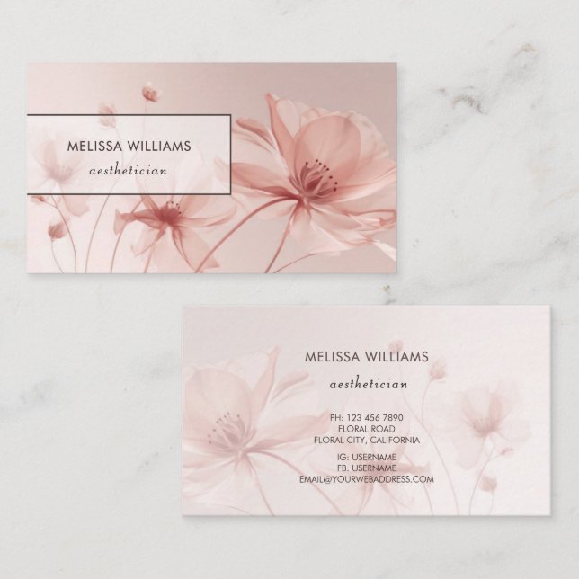 Blush Pink Flowers Aesthetician Visitenkarte (Vorne/Hinten)