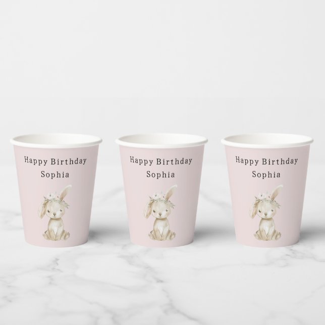 Blush Pink Flowers Bunny Birthday Pappbecher (Multi)