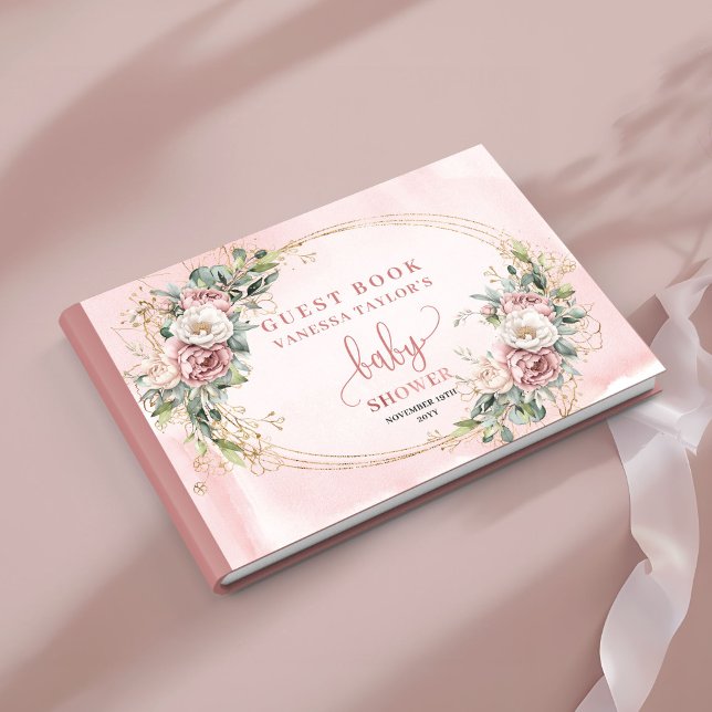 Blush Pink Flowers Eucalyptus Baby Girl Guest Book Gästebuch (Blush Pink Flowers Eucalyptus Baby Girl Guest Book)