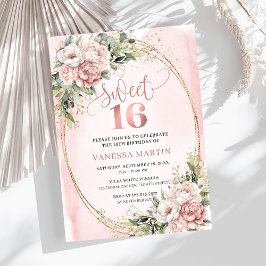 Blush Pink Flowers Greenery 16th Birthday Party Einladung