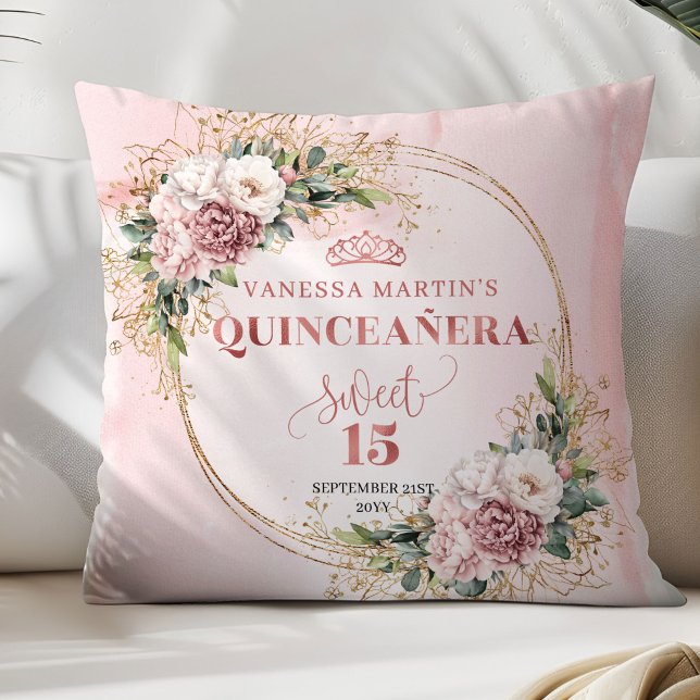 Blush Pink Flowers Greenery Best Gift Quinceañera  Kissen (Blush Pink Flowers Greenery Best Gift Quinceañera Pillow)