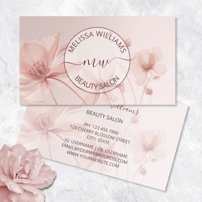 Blush Pink Flowers Logo Visitenkarte (Von Creator hochgeladen)