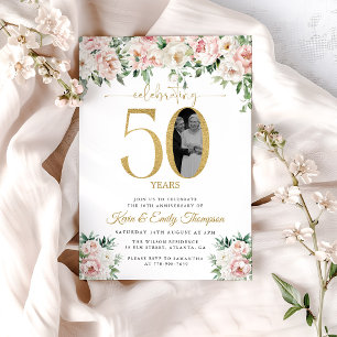 Blush Pink Foto 50 Jahre alt Einladung