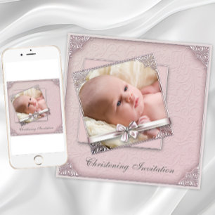 Blush Pink Foto Christening Einladung