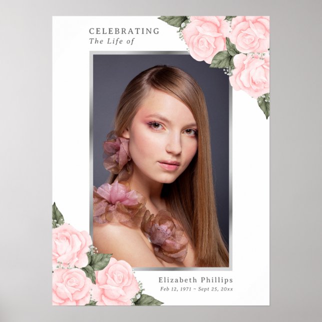 Blush Pink Foto Gedenkstätte Beerdigung Zeichen Poster (Vorne)