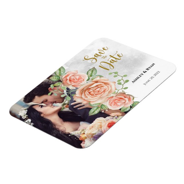 Blush Pink Foto Hochzeit Speichern Sie das Datum Magnet (Linke Seite)