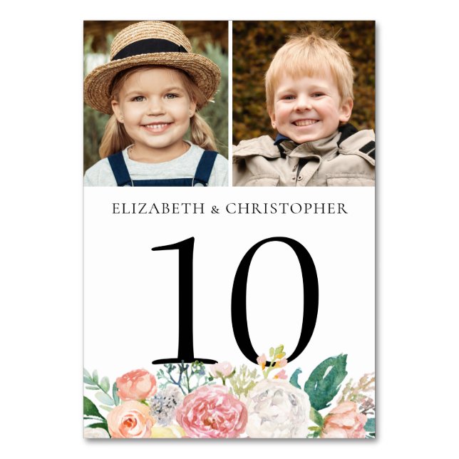 Blush Pink Foto Hochzeit Tischnummer Zeichen (Vorderseite)