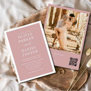 Blush Pink Foto QR Code Hochzeit Einladung