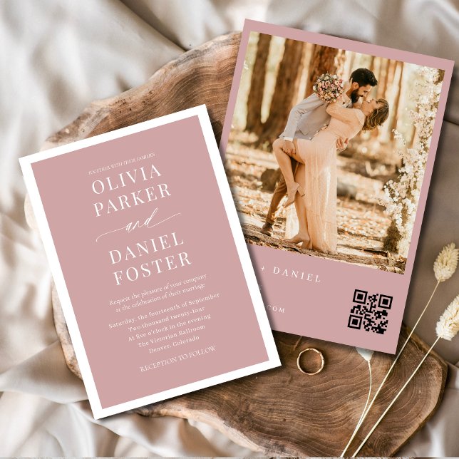Blush Pink Foto QR Code Hochzeit Einladung (Von Creator hochgeladen)