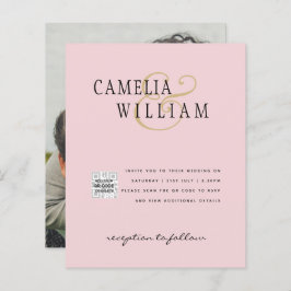 Blush PINK Foto Wedding Invite QR Code Retten Datu